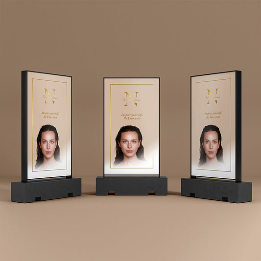 personifizierter Banner im beigen Design für ein Kosmetikstudio